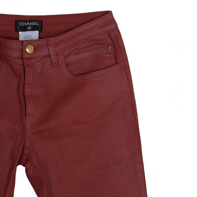 Pre Owned Chanel Red Denim Jeans S