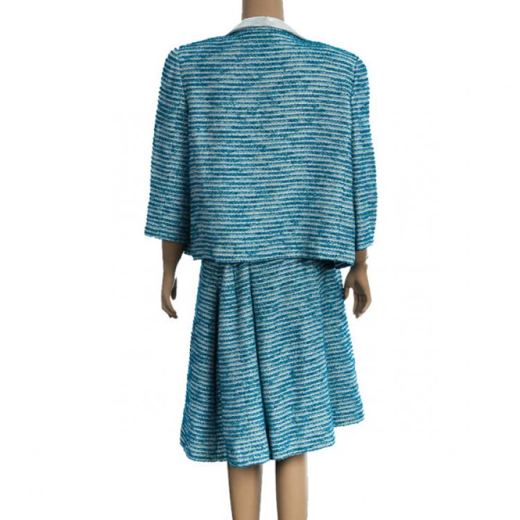 Pre Owned Chanel Blue Tweed Skirt Suit L