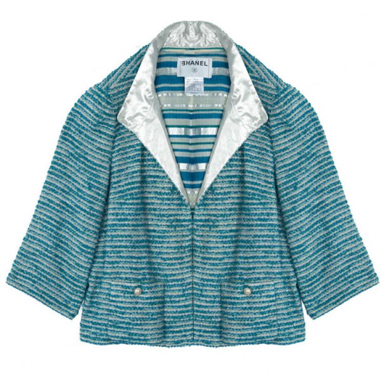 Pre Owned Chanel Blue Tweed Skirt Suit L