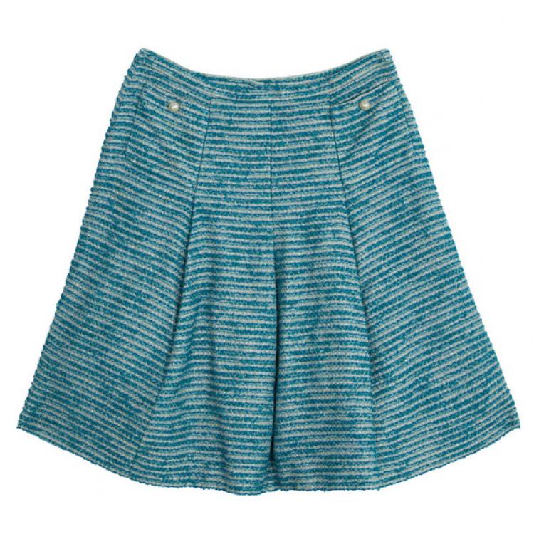 Pre Owned Chanel Blue Tweed Skirt Suit L