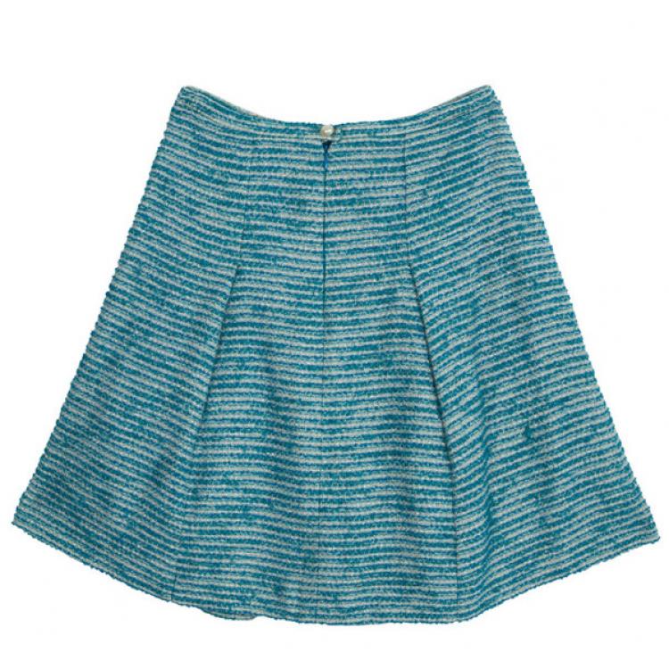 Pre Owned Chanel Blue Tweed Skirt Suit L