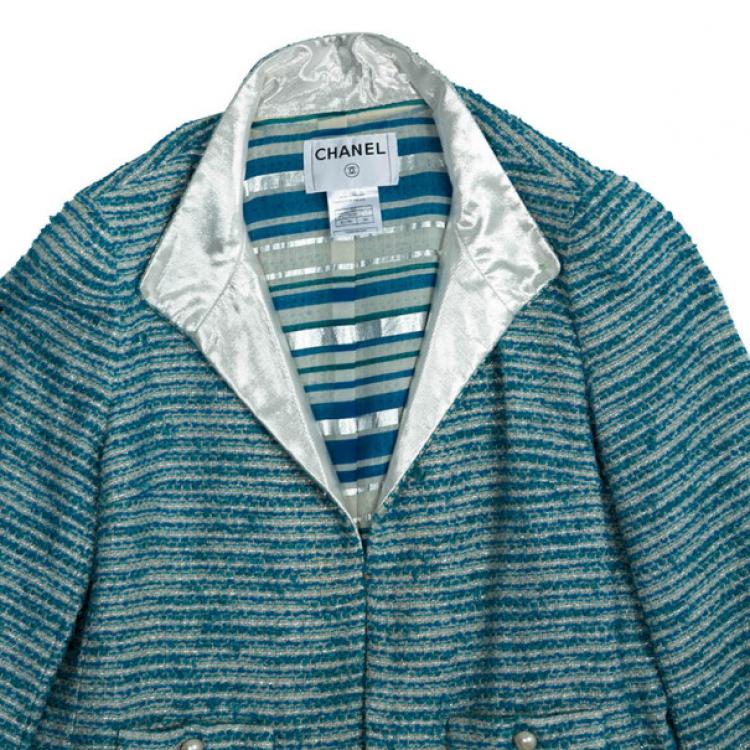 Pre Owned Chanel Blue Tweed Skirt Suit L