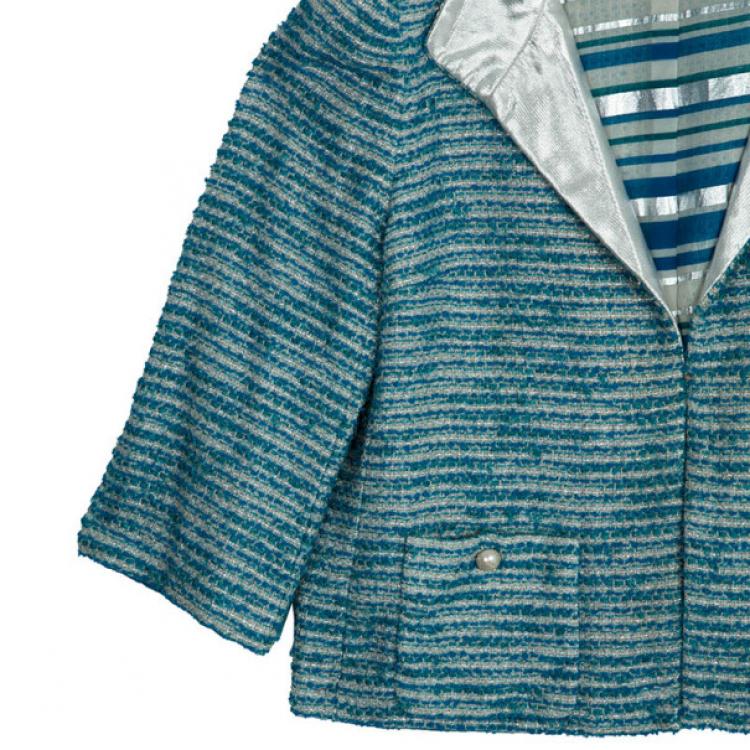 Pre Owned Chanel Blue Tweed Skirt Suit L