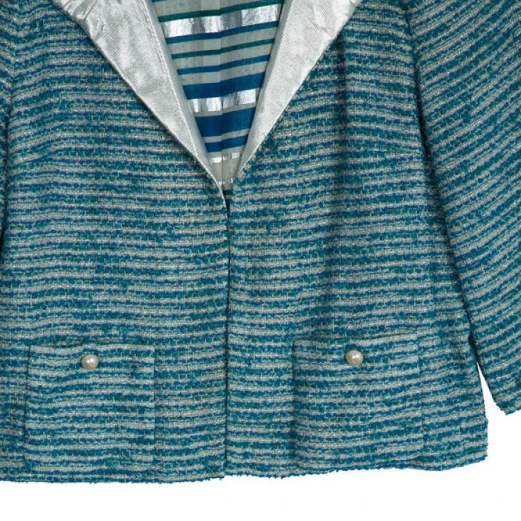 Pre Owned Chanel Blue Tweed Skirt Suit L