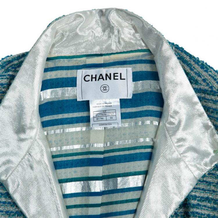 Pre Owned Chanel Blue Tweed Skirt Suit L