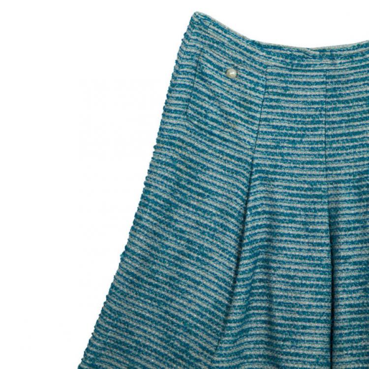 Pre Owned Chanel Blue Tweed Skirt Suit L