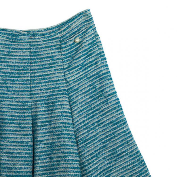 Pre Owned Chanel Blue Tweed Skirt Suit L