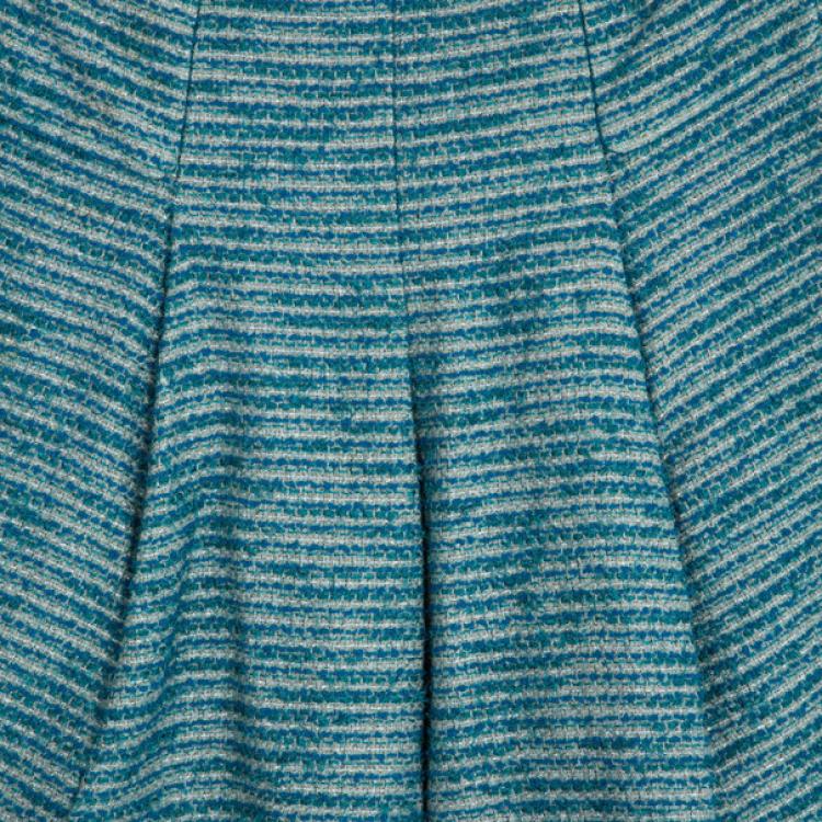 Pre Owned Chanel Blue Tweed Skirt Suit L