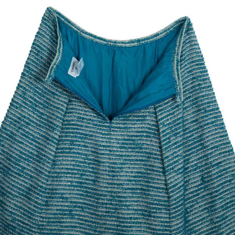 Pre Owned Chanel Blue Tweed Skirt Suit L