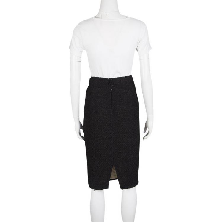 Pre Owned Chanel Black Textured Patch Pocket Detail Pencil Skirt  S