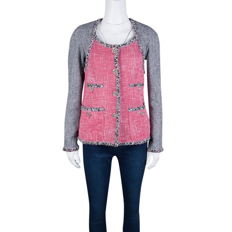 مملوكة مسبقًا Chanel Multicolor Contrast Panel Detail Textured Jacket S