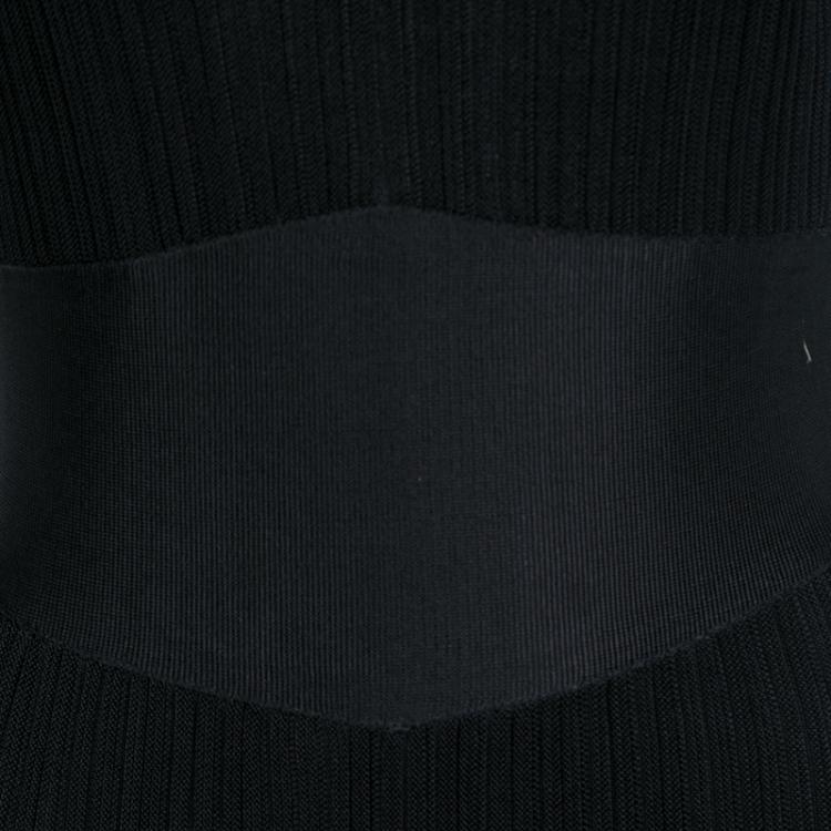 Pre Owned Chanel Black Knit Shoulder Button Detail Sleeveless Dress M