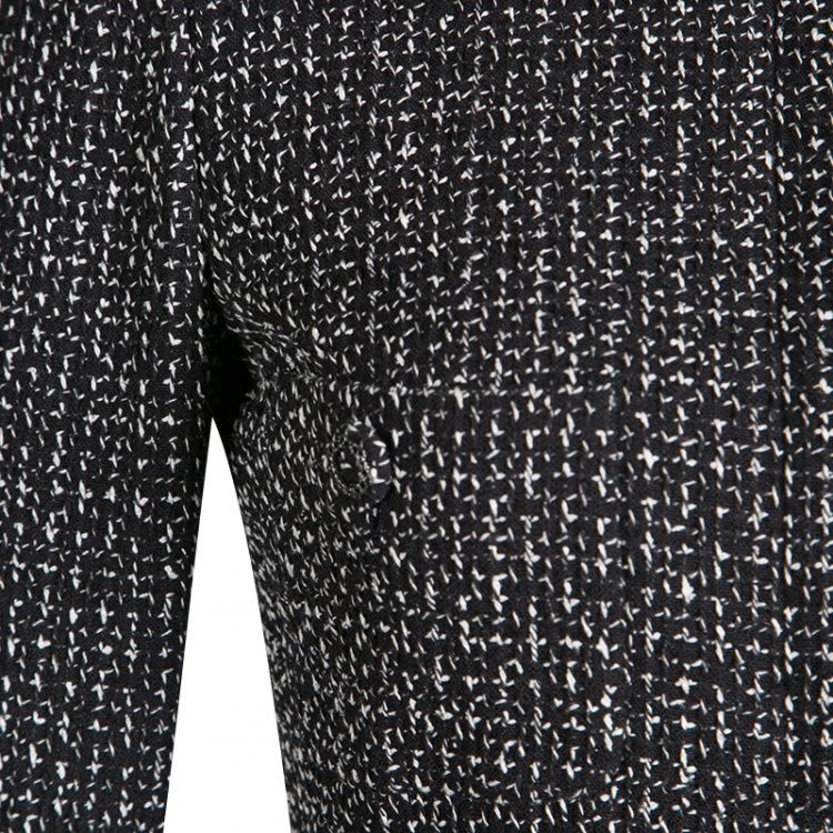 Pre Owned Chanel Monochrome Textured Silk Zip Front Jacket S