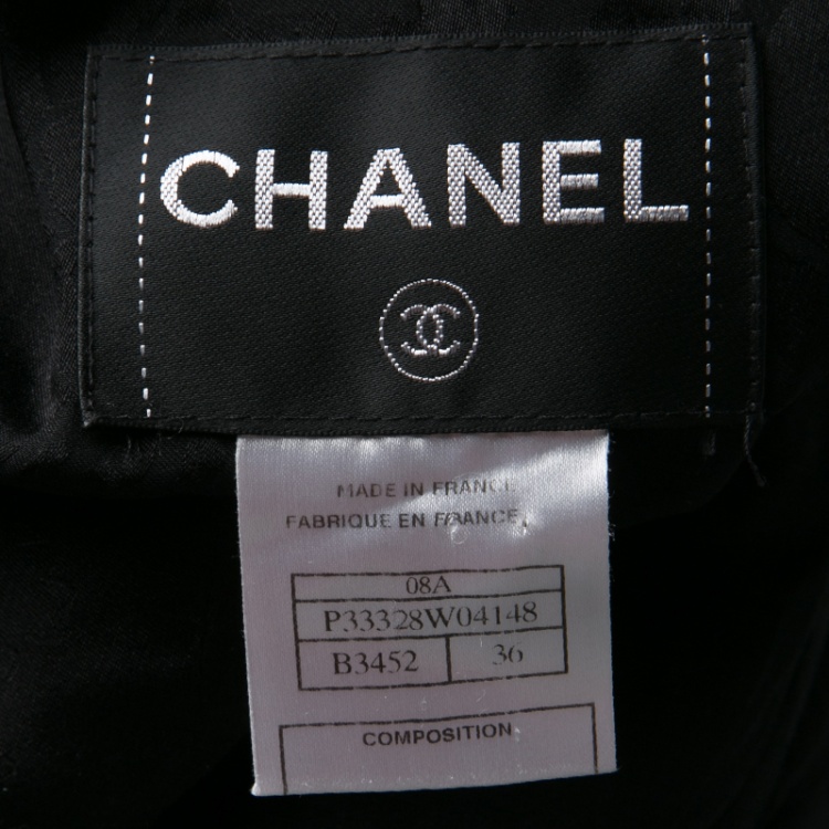 Pre Owned Chanel Monochrome Textured Silk Zip Front Jacket S