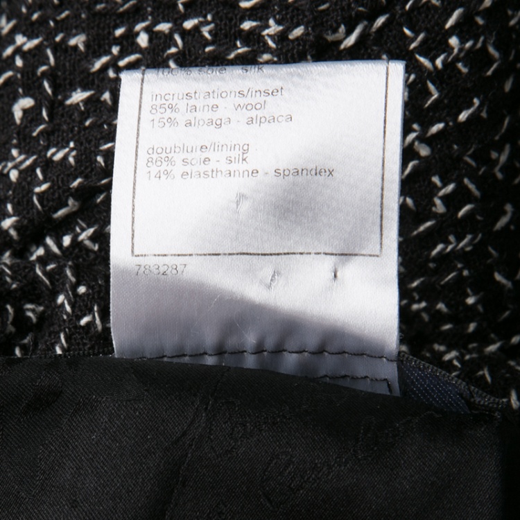 Pre Owned Chanel Monochrome Textured Silk Zip Front Jacket S