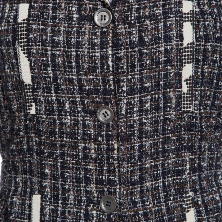 Pre Owned Chanel Vintage Navy Blue and Brown Textured Tie Detail Contrast Trim Buttoned Jacket M
