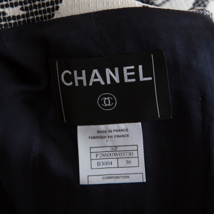 Pre Owned Chanel Vintage Navy Blue and Brown Textured Tie Detail Contrast Trim Buttoned Jacket M