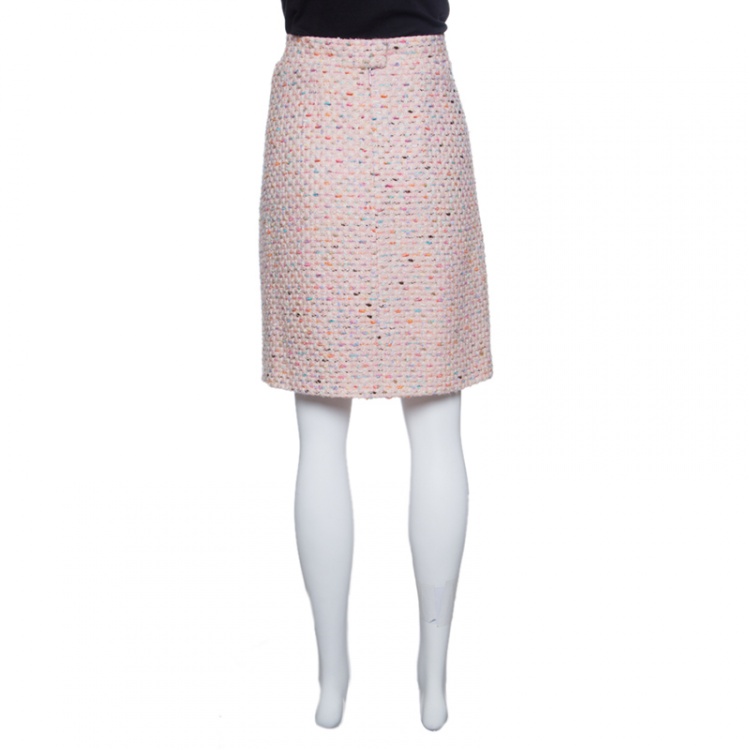 Pre Owned Chanel Vintage Pink Textured Pencil Skirt L