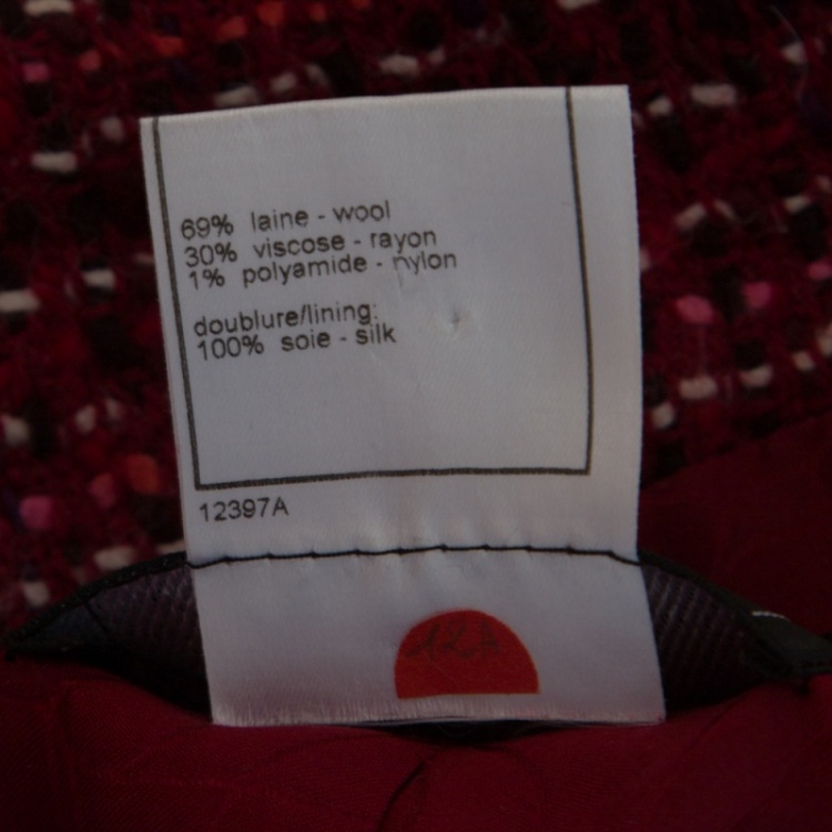 Pre Owned Chanel Red Textured Wool Belted Jacket L