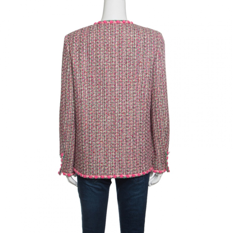 Pre Owned Chanel Vintage Multicolor Textured Contrast Trim Boucle Jacket M