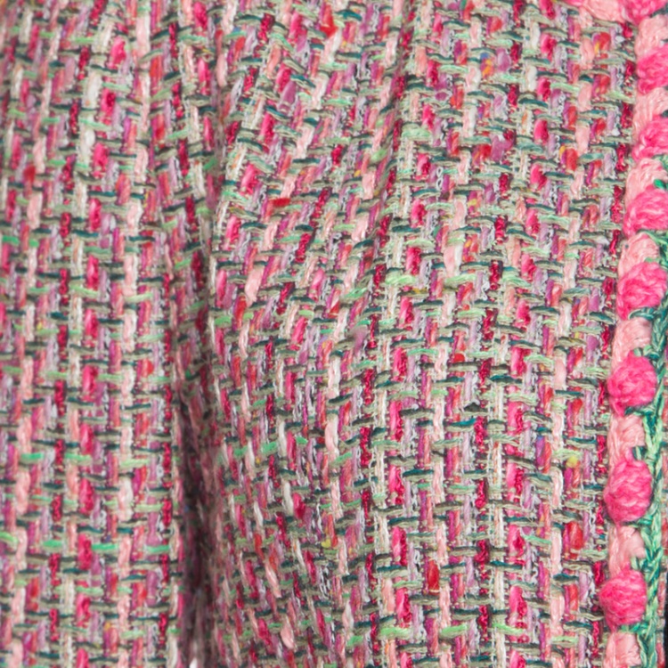 Pre Owned Chanel Vintage Multicolor Textured Contrast Trim Boucle Jacket M