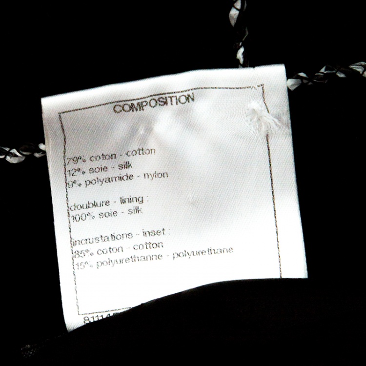 Pre Owned Chanel Monochrome Textured Checked Pattern Lace Insert Sleeveless Dress M