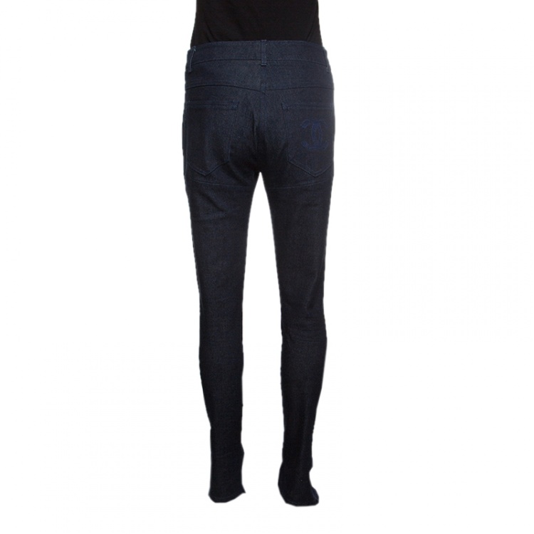 Pre Owned Chanel Indigo Dark Wash Denim Rounded Hem Jeans M