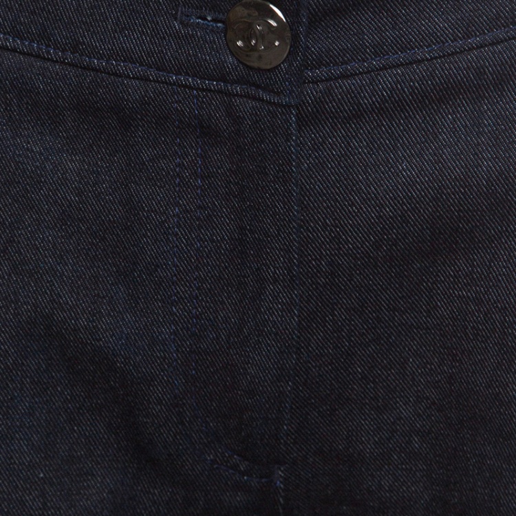 Pre Owned Chanel Indigo Dark Wash Denim Rounded Hem Jeans M