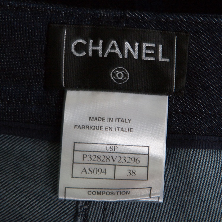 Pre Owned Chanel Indigo Dark Wash Denim Rounded Hem Jeans M