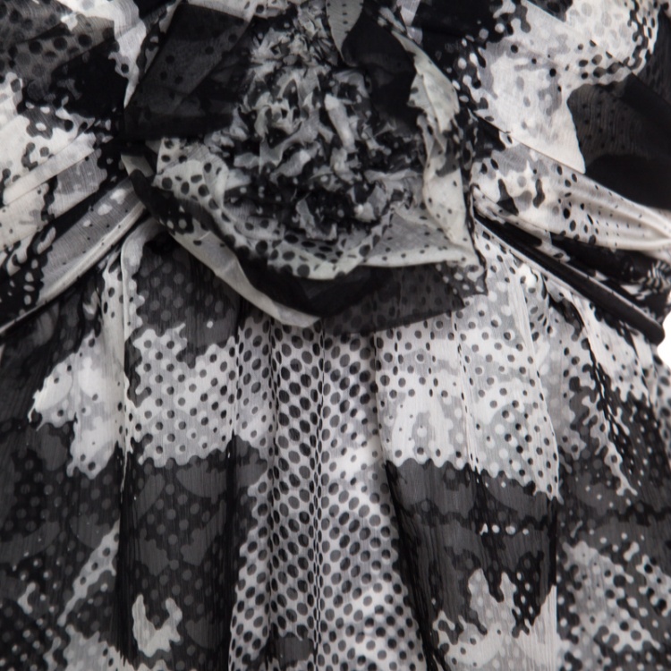 Pre Owned Chanel Monochrome CC Printed Dotted Silk Halter Dress S