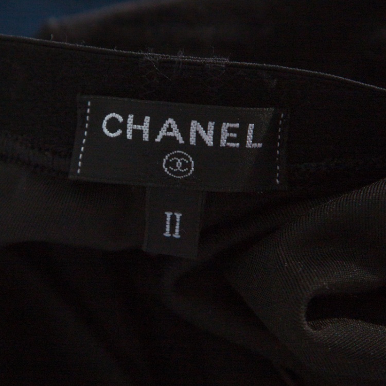 Pre Owned Chanel Black Elasticized Waist Logo Embellished Velvet Pants S