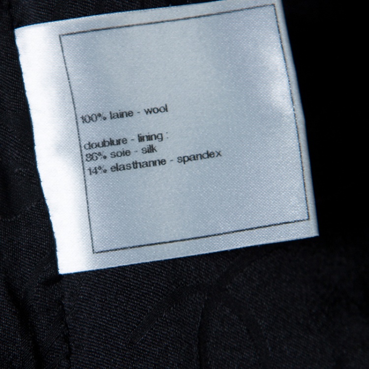 Pre Owned Chanel Black Textured Wool Frayed Trim Jacket L