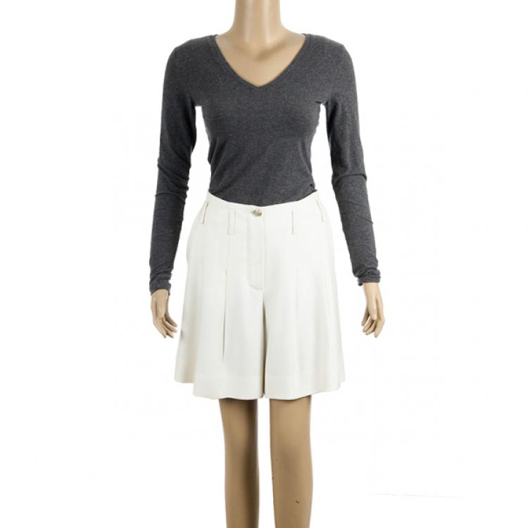 Pre Owned Chanel Cream Skater Skirt M