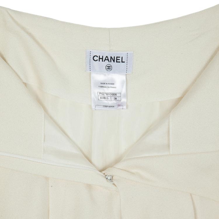 Pre Owned Chanel Cream Skater Skirt M