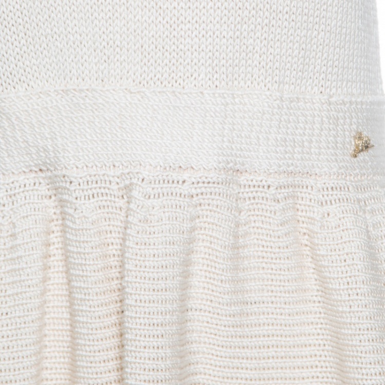 Pre Owned Chanel Cream Crochet Knit Sleeveless Fit and Flare Dress L