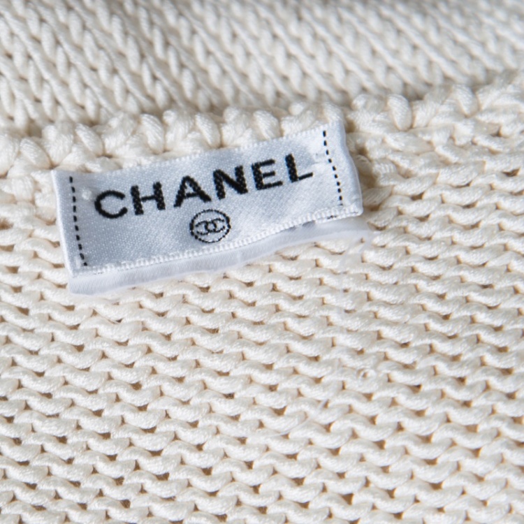 Pre Owned Chanel Cream Crochet Knit Sleeveless Fit and Flare Dress L