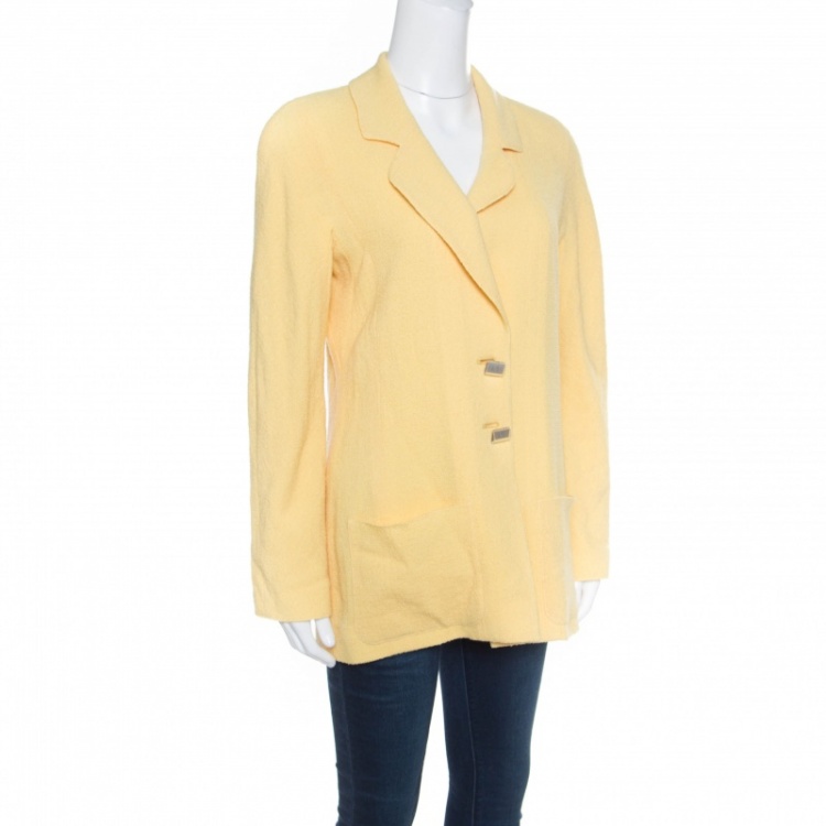 مملوكة مسبقًا Chanel Yellow Textured Wool Jacket M