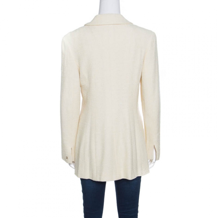 Pre Owned Chanel Vintage Lemon Yellow Textured Concealed Button Jacket L