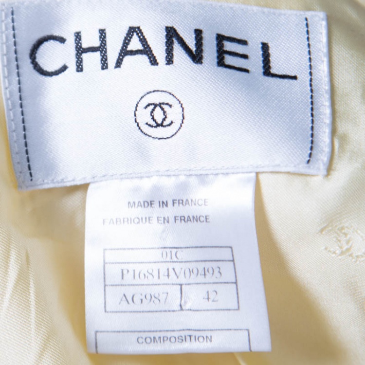 Pre Owned Chanel Vintage Lemon Yellow Textured Concealed Button Jacket L