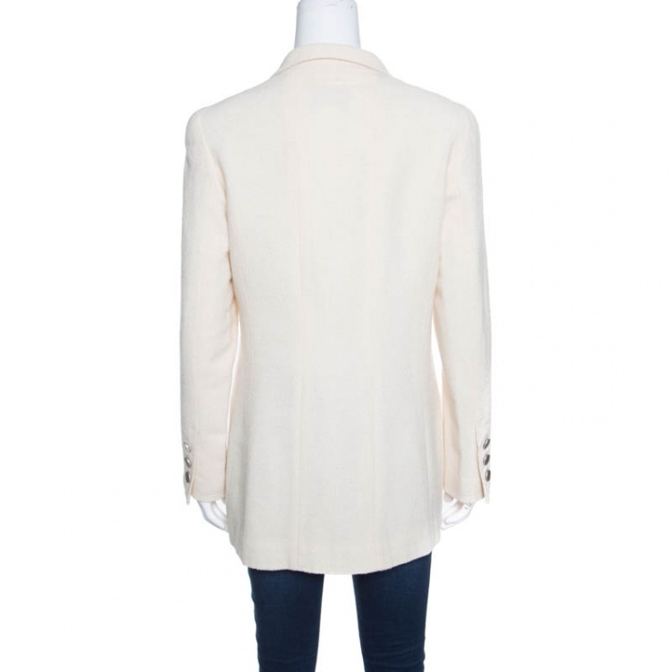 Pre Owned Chanel Vintage Cream Textured Wool Jacket S