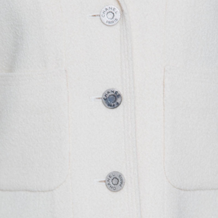 Pre Owned Chanel Vintage Cream Textured Wool Jacket S