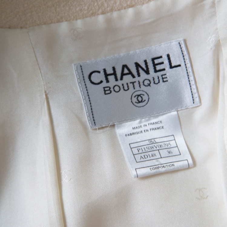 Pre Owned Chanel Vintage Cream Textured Wool Jacket S