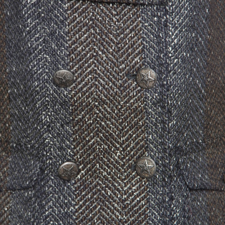 Pre Owned Chanel Textured Ombre Chevron Pattern Double Breasted Blazer M