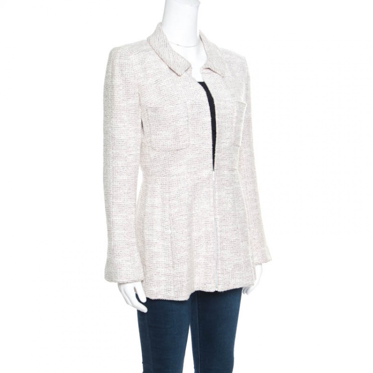 Pre Owned Chanel Vintage Multicolor Textured Zip Front Peplum Jacket M