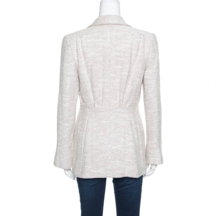 Pre Owned Chanel Vintage Multicolor Textured Zip Front Peplum Jacket M
