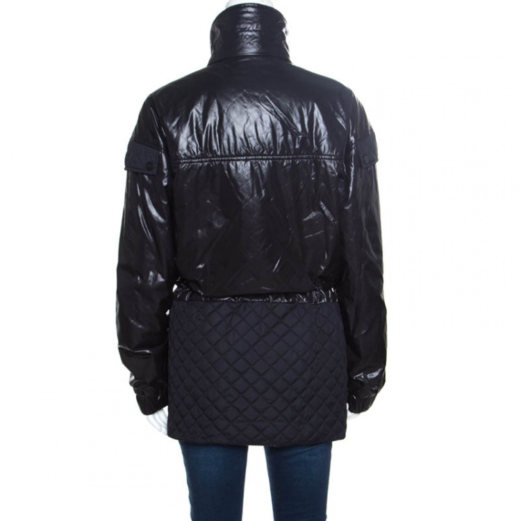 مملوكة مسبقًا Chanel Black Quilted Paneled Tie Detail Zip Front Jacket M