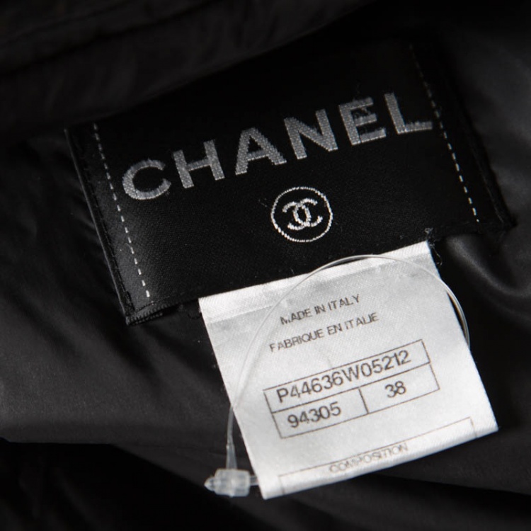 مملوكة مسبقًا Chanel Black Quilted Paneled Tie Detail Zip Front Jacket M