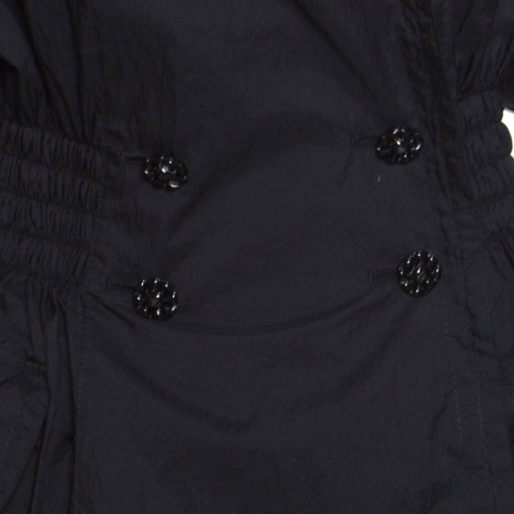 Pre Owned Chanel Black Nylon Smocked Waist Double Breasted Trench Coat M