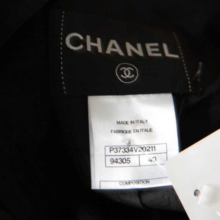 Pre Owned Chanel Black Nylon Smocked Waist Double Breasted Trench Coat M