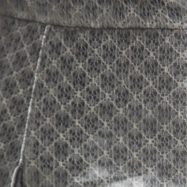 Pre Owned Chanel Grey and White Textured Lace Trim Jacket and Skirt Set M